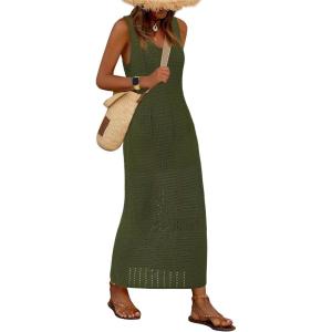 imageBTFBM Crochet Swimsuit Coverup for Women Summer Spring 2025 Swimwear Bathing Suit Cover Up Beach Dress Vacation OutfitsArmy Green
