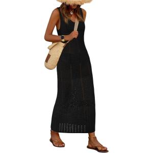 imageBTFBM Crochet Swimsuit Coverup for Women Summer Spring 2025 Swimwear Bathing Suit Cover Up Beach Dress Vacation OutfitsBlack
