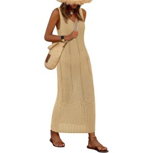 imageBTFBM Crochet Swimsuit Coverup for Women Summer Spring 2025 Swimwear Bathing Suit Cover Up Beach Dress Vacation OutfitsKhaki