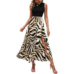 imageBTFBM Women Casual Sleeveless Summer Dresses 2025 Spring Crewneck Patchwork Boho Floral Ruffle Cocktail Party Midi DressStriped