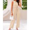 imageBTFBM Women Summer 2 Piece Outfits 2025 Beach Crew Neck Sleeveless Cropped Top Elastic Waist Wide Leg Pants Lounge SetSolid Apricot