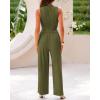 imageBTFBM Women Summer 2 Piece Outfits 2025 Beach Crew Neck Sleeveless Cropped Top Elastic Waist Wide Leg Pants Lounge SetSolid Army Green