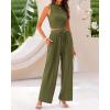 imageBTFBM Women Summer 2 Piece Outfits 2025 Beach Crew Neck Sleeveless Cropped Top Elastic Waist Wide Leg Pants Lounge SetSolid Army Green
