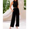 imageBTFBM Women Summer 2 Piece Outfits 2025 Beach Crew Neck Sleeveless Cropped Top Elastic Waist Wide Leg Pants Lounge SetSolid Black