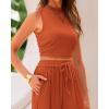 imageBTFBM Women Summer 2 Piece Outfits 2025 Beach Crew Neck Sleeveless Cropped Top Elastic Waist Wide Leg Pants Lounge SetSolid Brick Red
