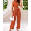 imageBTFBM Women Summer 2 Piece Outfits 2025 Beach Crew Neck Sleeveless Cropped Top Elastic Waist Wide Leg Pants Lounge SetSolid Brick Red