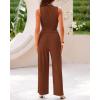 imageBTFBM Women Summer 2 Piece Outfits 2025 Beach Crew Neck Sleeveless Cropped Top Elastic Waist Wide Leg Pants Lounge SetSolid Brown