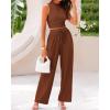 imageBTFBM Women Summer 2 Piece Outfits 2025 Beach Crew Neck Sleeveless Cropped Top Elastic Waist Wide Leg Pants Lounge SetSolid Brown