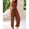 imageBTFBM Women Summer 2 Piece Outfits 2025 Beach Crew Neck Sleeveless Cropped Top Elastic Waist Wide Leg Pants Lounge SetSolid Brown