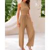 imageBTFBM Women Summer 2 Piece Outfits 2025 Beach Crew Neck Sleeveless Cropped Top Elastic Waist Wide Leg Pants Lounge SetSolid Camel