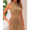 imageBTFBM Women Summer 2 Piece Outfits 2025 Beach Crew Neck Sleeveless Cropped Top Elastic Waist Wide Leg Pants Lounge SetSolid Camel