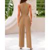 imageBTFBM Women Summer 2 Piece Outfits 2025 Beach Crew Neck Sleeveless Cropped Top Elastic Waist Wide Leg Pants Lounge SetSolid Camel