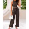 imageBTFBM Women Summer 2 Piece Outfits 2025 Beach Crew Neck Sleeveless Cropped Top Elastic Waist Wide Leg Pants Lounge SetSolid Coffee