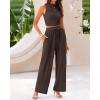 imageBTFBM Women Summer 2 Piece Outfits 2025 Beach Crew Neck Sleeveless Cropped Top Elastic Waist Wide Leg Pants Lounge SetSolid Coffee