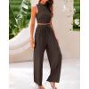 imageBTFBM Women Summer 2 Piece Outfits 2025 Beach Crew Neck Sleeveless Cropped Top Elastic Waist Wide Leg Pants Lounge SetSolid Coffee