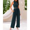 imageBTFBM Women Summer 2 Piece Outfits 2025 Beach Crew Neck Sleeveless Cropped Top Elastic Waist Wide Leg Pants Lounge SetSolid Deep Green