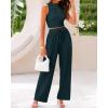imageBTFBM Women Summer 2 Piece Outfits 2025 Beach Crew Neck Sleeveless Cropped Top Elastic Waist Wide Leg Pants Lounge SetSolid Deep Green