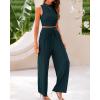 imageBTFBM Women Summer 2 Piece Outfits 2025 Beach Crew Neck Sleeveless Cropped Top Elastic Waist Wide Leg Pants Lounge SetSolid Deep Green