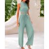 imageBTFBM Women Summer 2 Piece Outfits 2025 Beach Crew Neck Sleeveless Cropped Top Elastic Waist Wide Leg Pants Lounge SetSolid Fruit Green