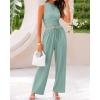 imageBTFBM Women Summer 2 Piece Outfits 2025 Beach Crew Neck Sleeveless Cropped Top Elastic Waist Wide Leg Pants Lounge SetSolid Fruit Green