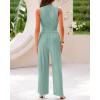imageBTFBM Women Summer 2 Piece Outfits 2025 Beach Crew Neck Sleeveless Cropped Top Elastic Waist Wide Leg Pants Lounge SetSolid Fruit Green