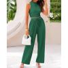 imageBTFBM Women Summer 2 Piece Outfits 2025 Beach Crew Neck Sleeveless Cropped Top Elastic Waist Wide Leg Pants Lounge SetSolid Green