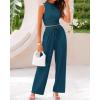 imageBTFBM Women Summer 2 Piece Outfits 2025 Beach Crew Neck Sleeveless Cropped Top Elastic Waist Wide Leg Pants Lounge SetSolid Lake Blue