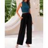 imageBTFBM Women Summer 2 Piece Outfits 2025 Beach Crew Neck Sleeveless Cropped Top Elastic Waist Wide Leg Pants Lounge SetSolid Lake Blue Black
