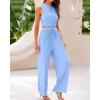 imageBTFBM Women Summer 2 Piece Outfits 2025 Beach Crew Neck Sleeveless Cropped Top Elastic Waist Wide Leg Pants Lounge SetSolid Light Blue