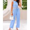 imageBTFBM Women Summer 2 Piece Outfits 2025 Beach Crew Neck Sleeveless Cropped Top Elastic Waist Wide Leg Pants Lounge SetSolid Light Blue