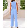 imageBTFBM Women Summer 2 Piece Outfits 2025 Beach Crew Neck Sleeveless Cropped Top Elastic Waist Wide Leg Pants Lounge SetSolid Light Blue
