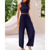 imageBTFBM Women Summer 2 Piece Outfits 2025 Beach Crew Neck Sleeveless Cropped Top Elastic Waist Wide Leg Pants Lounge SetSolid Navy