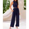 imageBTFBM Women Summer 2 Piece Outfits 2025 Beach Crew Neck Sleeveless Cropped Top Elastic Waist Wide Leg Pants Lounge SetSolid Navy