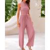 imageBTFBM Women Summer 2 Piece Outfits 2025 Beach Crew Neck Sleeveless Cropped Top Elastic Waist Wide Leg Pants Lounge SetSolid Pink