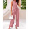 imageBTFBM Women Summer 2 Piece Outfits 2025 Beach Crew Neck Sleeveless Cropped Top Elastic Waist Wide Leg Pants Lounge SetSolid Pink