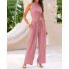 imageBTFBM Women Summer 2 Piece Outfits 2025 Beach Crew Neck Sleeveless Cropped Top Elastic Waist Wide Leg Pants Lounge SetSolid Pink