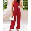 imageBTFBM Women Summer 2 Piece Outfits 2025 Beach Crew Neck Sleeveless Cropped Top Elastic Waist Wide Leg Pants Lounge SetSolid Red