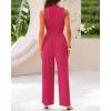 imageBTFBM Women Summer 2 Piece Outfits 2025 Beach Crew Neck Sleeveless Cropped Top Elastic Waist Wide Leg Pants Lounge SetSolid Rose Red