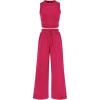 imageBTFBM Women Summer 2 Piece Outfits 2025 Beach Crew Neck Sleeveless Cropped Top Elastic Waist Wide Leg Pants Lounge SetSolid Rose Red