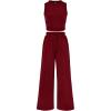imageBTFBM Women Summer 2 Piece Outfits 2025 Beach Crew Neck Sleeveless Cropped Top Elastic Waist Wide Leg Pants Lounge SetSolid Wine Red