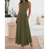 imageBTFBM Summer Maxi Dresses for Women 2025 Sleeveless Casual Ruched High Waisted Tank Long Sundress Flowy Beach DressArmy Green