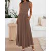 imageBTFBM Summer Maxi Dresses for Women 2025 Sleeveless Casual Ruched High Waisted Tank Long Sundress Flowy Beach DressKhaki
