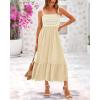imageBTFBM Summer Midi Dresses for Women 2025 Sleeveless Square Neck Smocked Flowy Long Beach Vacation Sundress with PocketBeige