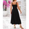 imageBTFBM Summer Midi Dresses for Women 2025 Sleeveless Square Neck Smocked Flowy Long Beach Vacation Sundress with PocketBlack