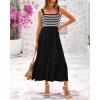 imageBTFBM Summer Midi Dresses for Women 2025 Sleeveless Square Neck Smocked Flowy Long Beach Vacation Sundress with PocketBlack