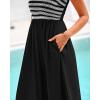 imageBTFBM Summer Midi Dresses for Women 2025 Sleeveless Square Neck Smocked Flowy Long Beach Vacation Sundress with PocketBlack