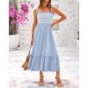 imageBTFBM Summer Midi Dresses for Women 2025 Sleeveless Square Neck Smocked Flowy Long Beach Vacation Sundress with PocketBlue
