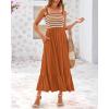 imageBTFBM Summer Midi Dresses for Women 2025 Sleeveless Square Neck Smocked Flowy Long Beach Vacation Sundress with PocketBrown Yellow