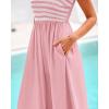 imageBTFBM Summer Midi Dresses for Women 2025 Sleeveless Square Neck Smocked Flowy Long Beach Vacation Sundress with PocketPink