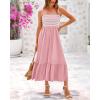 imageBTFBM Summer Midi Dresses for Women 2025 Sleeveless Square Neck Smocked Flowy Long Beach Vacation Sundress with PocketPink